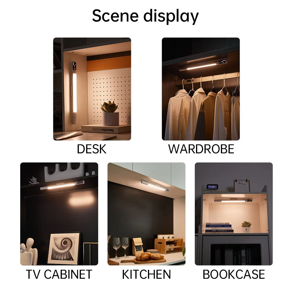 Motion Sensor Licht Nachtlicht Schreibtisch Lampe Typ C Wiederaufladbare Lichter Schrank Lichter Für Küche LED Digital Display Nacht Lichter