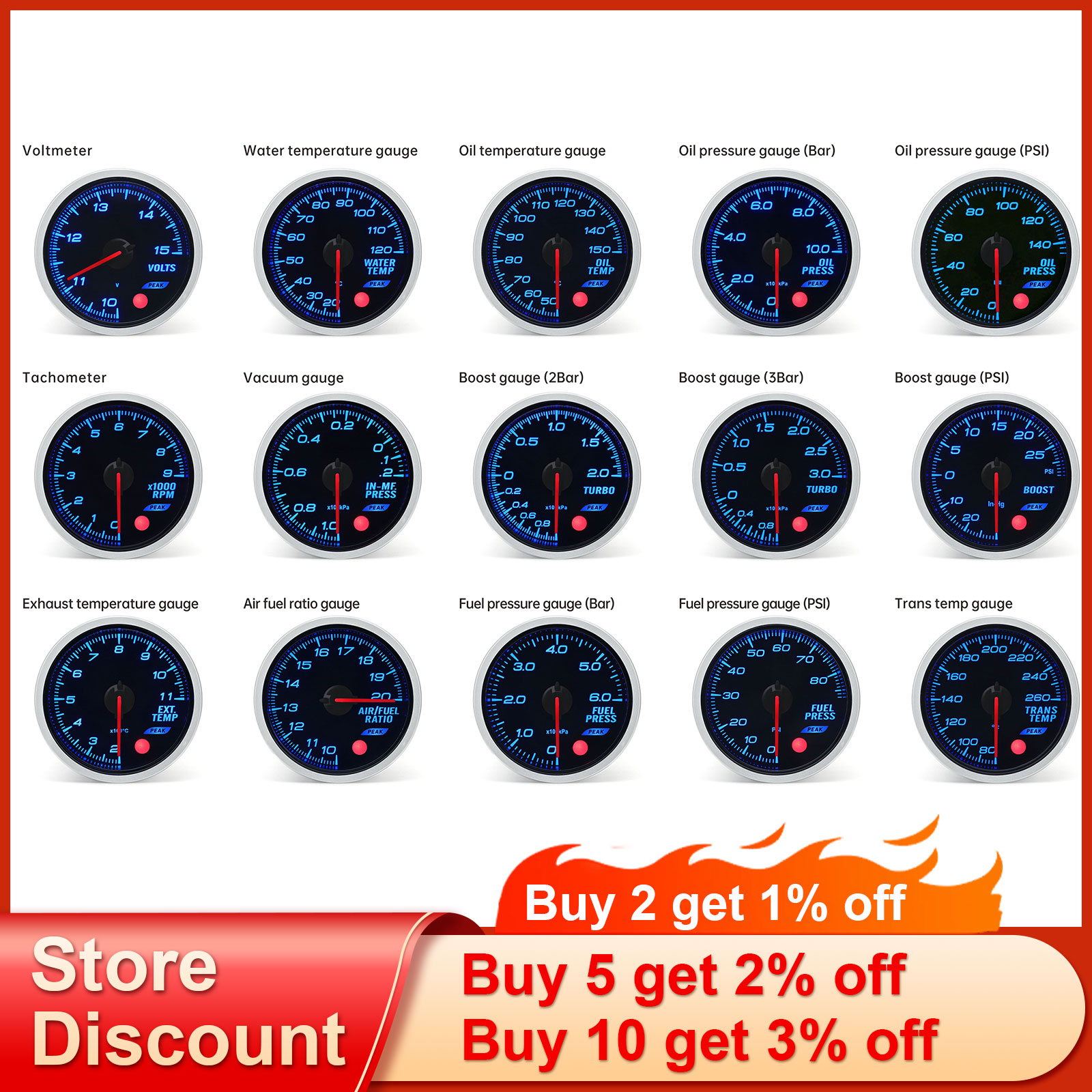 AD 8 色バックライト 52 ミリメートルブーストゲージバー PSI タコメトロターボ圧力計圧力計圧力ターボ燃料油プレス油温 12V