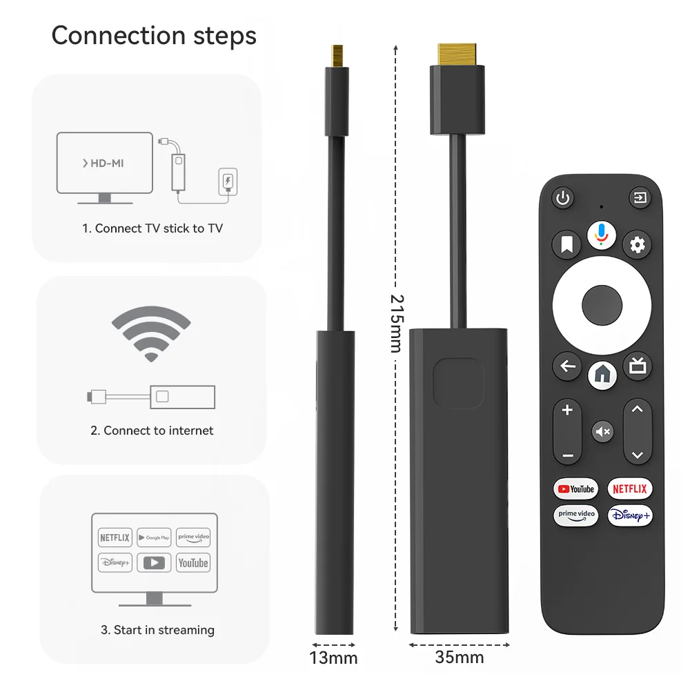 Dcolor GD1 google and netflix Certified 4K Smart Android TV Stick with Amlogic S905Y4 2GB+16GB Support dual-band Wi-Fi 2.4G/5G