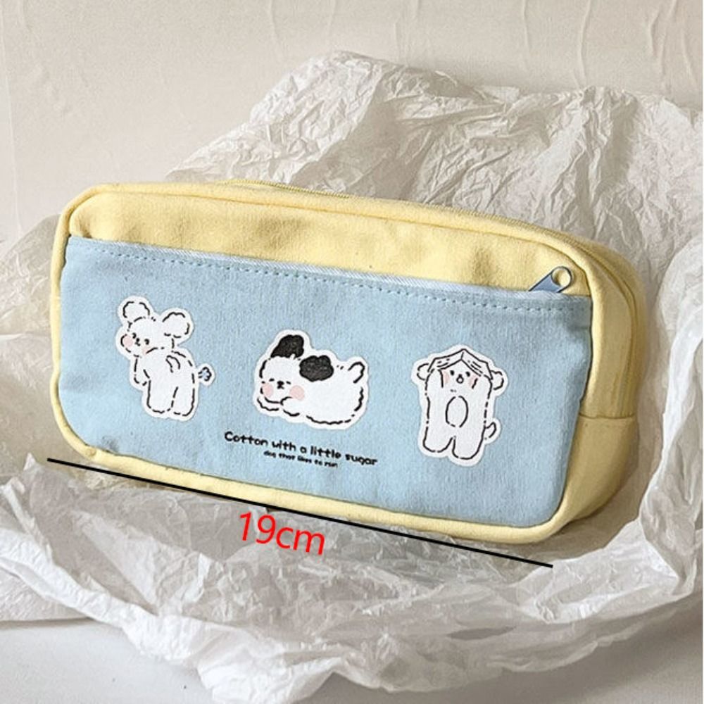 Puppy Print Zipper Pencil Bag Multi-function Stationery Case Cute Storage Bag for Student School Supplies Large-capacity