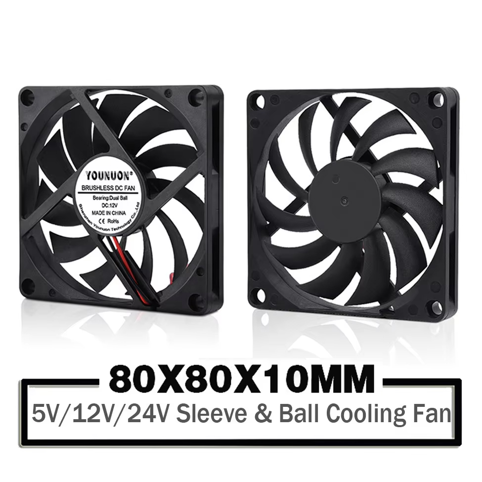 Ventilador YOUNUON de 80MM, ventilador USB de 5V, 80x80x10mm, 8cm, CC de 5V, 12V, 24V, 8010, ventilador de refrigeración sin escobillas, ventilador de PC, ventilador con cubierta de ordenador