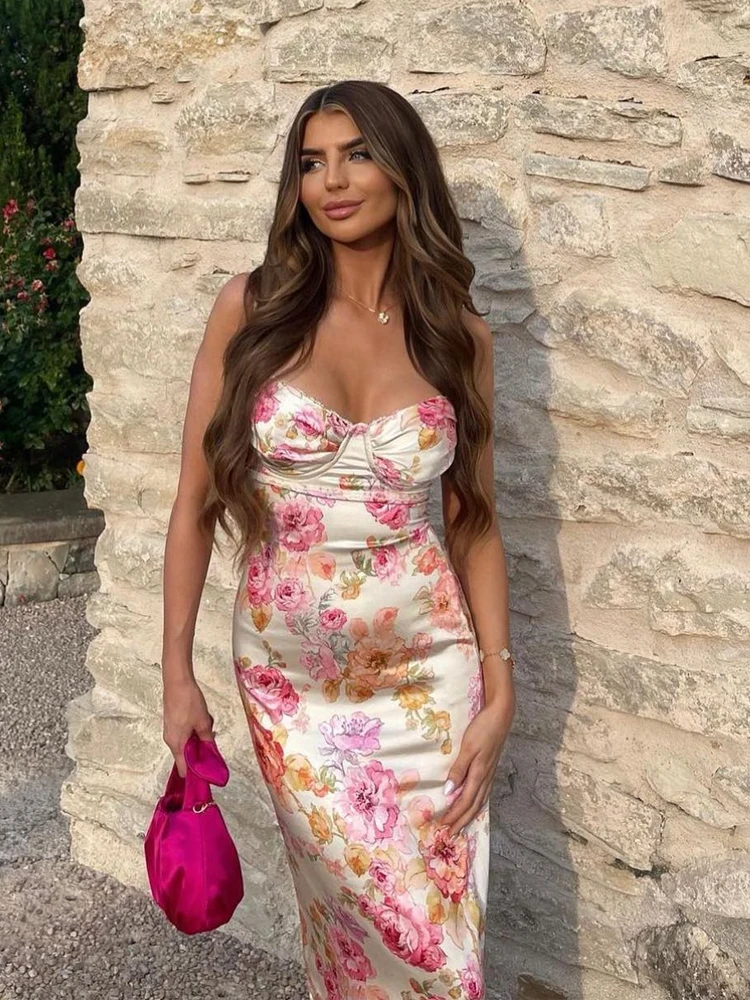 Suninheart Sommer-Partykleider mit Spaghettiträgern und Blumendruck, elegantes Maxi-Bodycon-Kleid für Hochzeitsgäste, Urlaubskleid, neu im Kleid 2023