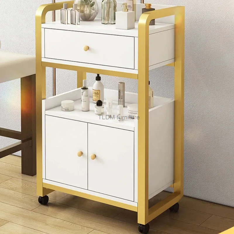 Carrello per attrezzi per salone di bellezza Carrelli per salone dorati di lusso leggeri Mobili per salone creativi Scaffale per camera Armadi di stoccaggio multistrato per la casa