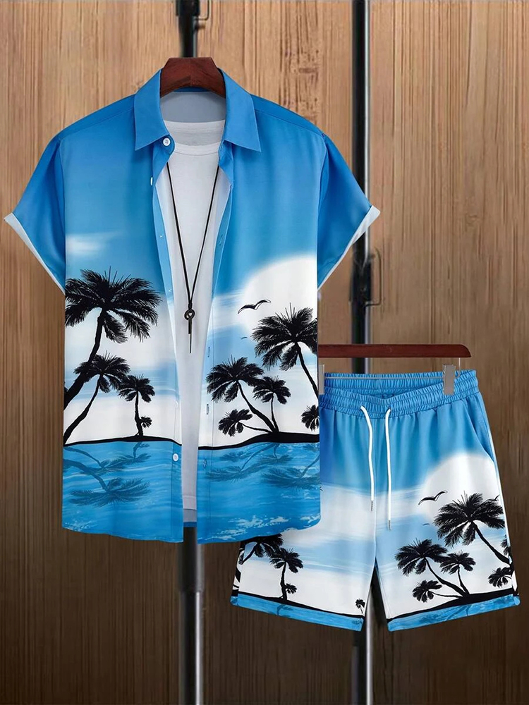 Chemise hawaïenne à manches courtes pour hommes et shorts de plage Set Beach Resort Chemise décontractée pour hommes