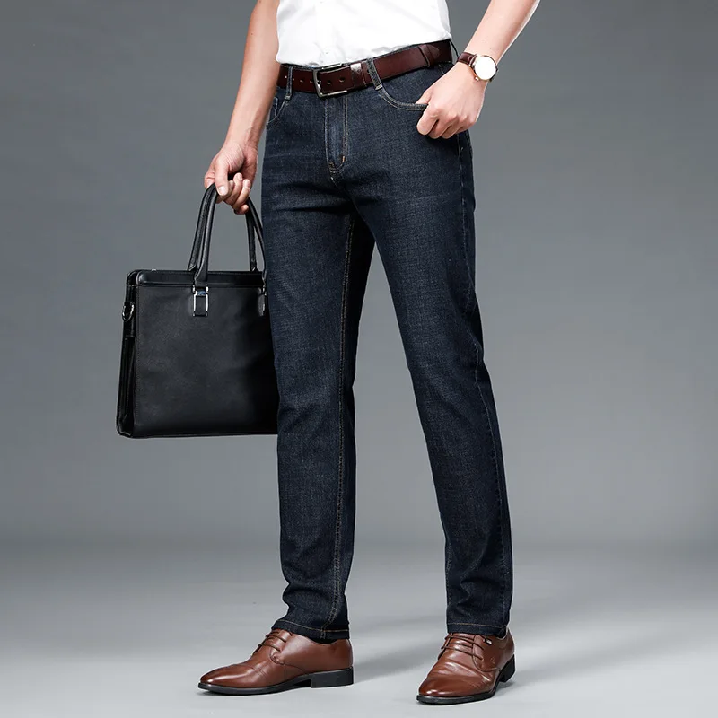 Pantalones vaqueros de negocios para hombre, pantalones vaqueros ajustados elásticos de pierna recta a la moda, pantalones suaves y cómodos, ropa informal clásica para hombre