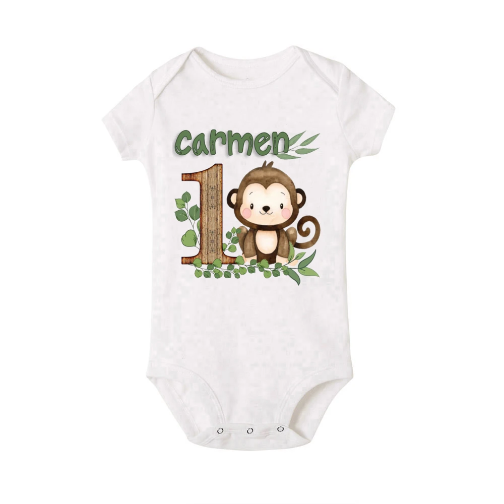 Animal de Safari personalizado con nombre, pelele para bebé recién nacido, mono de fiesta de cumpleaños de jungla salvaje, mono, regalos de ducha infantil