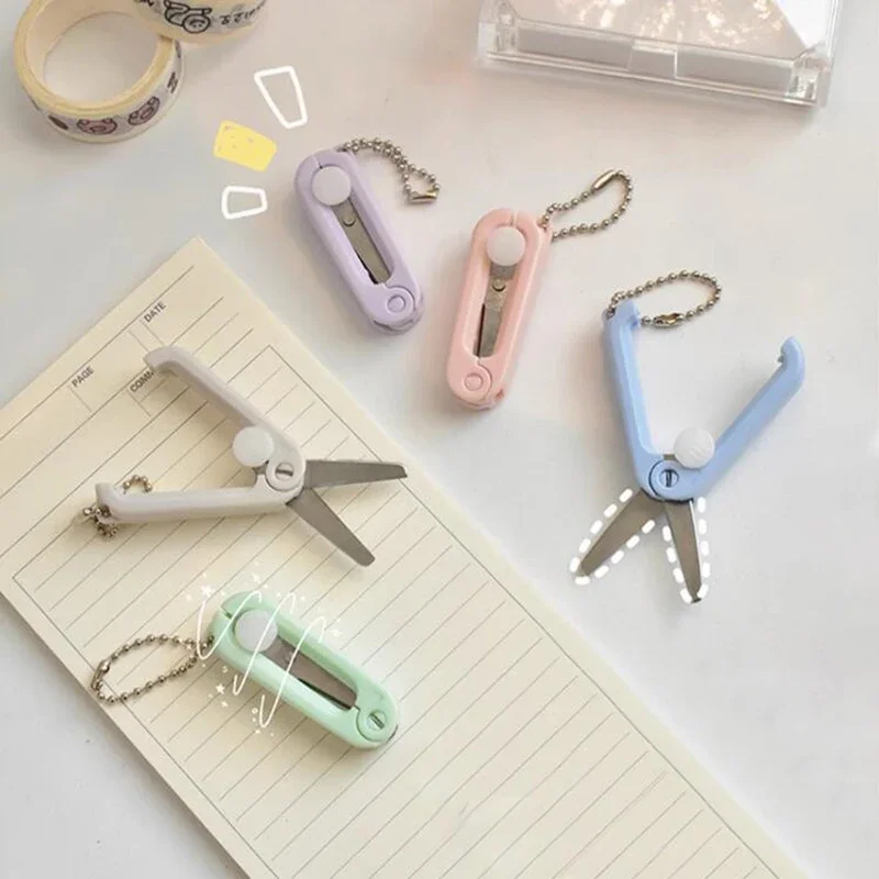 Cute Mini Portable Scissors Simple Folding Paper Cutter Student Stationery Scissor School Office Supplies Multifunction Keychain