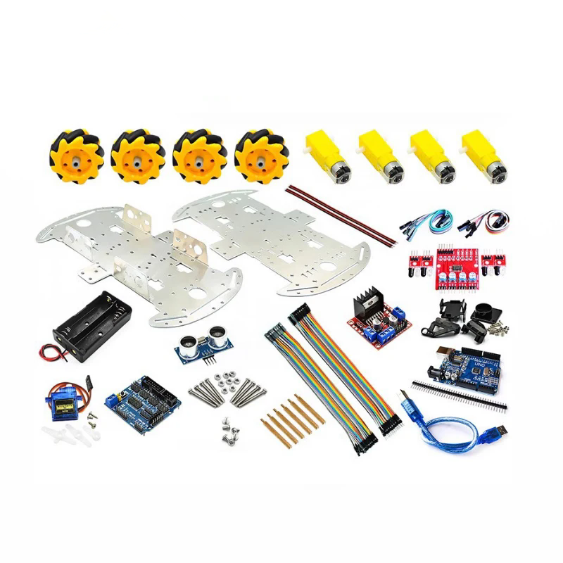 4WD DIY ultrasónico inteligente evitación de obstáculos Kit de coche inteligente rueda Mecanum chasis de carro de aleación de aluminio para Arduino