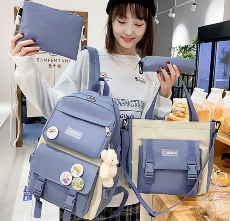 4-Piece Set Primary School Schoolbag Female Ins Korean Version of Campus Lightweight Large-capacity Backpack Resh Junior High