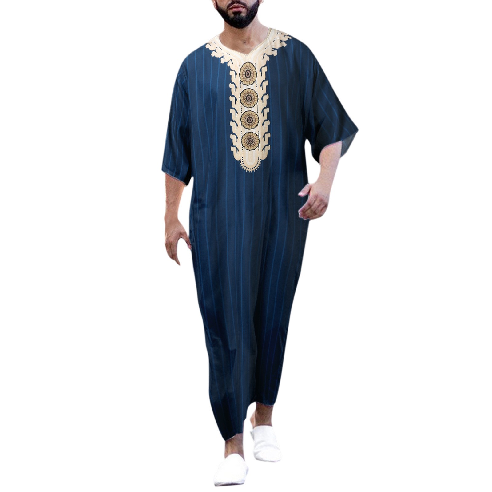 Muslim Men Clothing Galabia Islam Thobe Oman Robes Pocket Design Round Neck Saudi Arabia Man Solid Color Thobe For Men