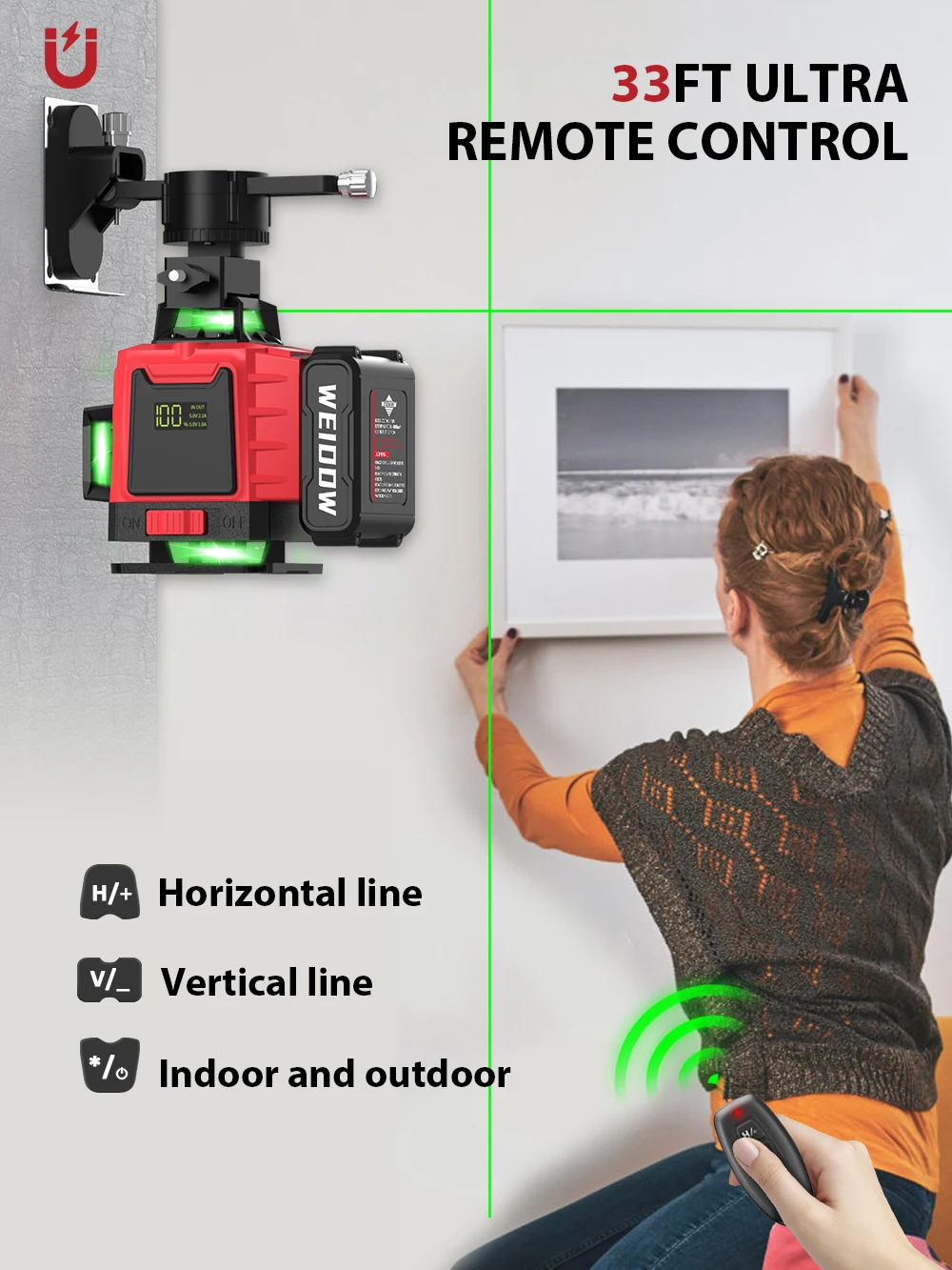 WEIDDW 16 Lines Professional Laser Level Horizontal Vertical Green Laser Automatic 360°Self-Leveling Nivel Laser Building Tools
