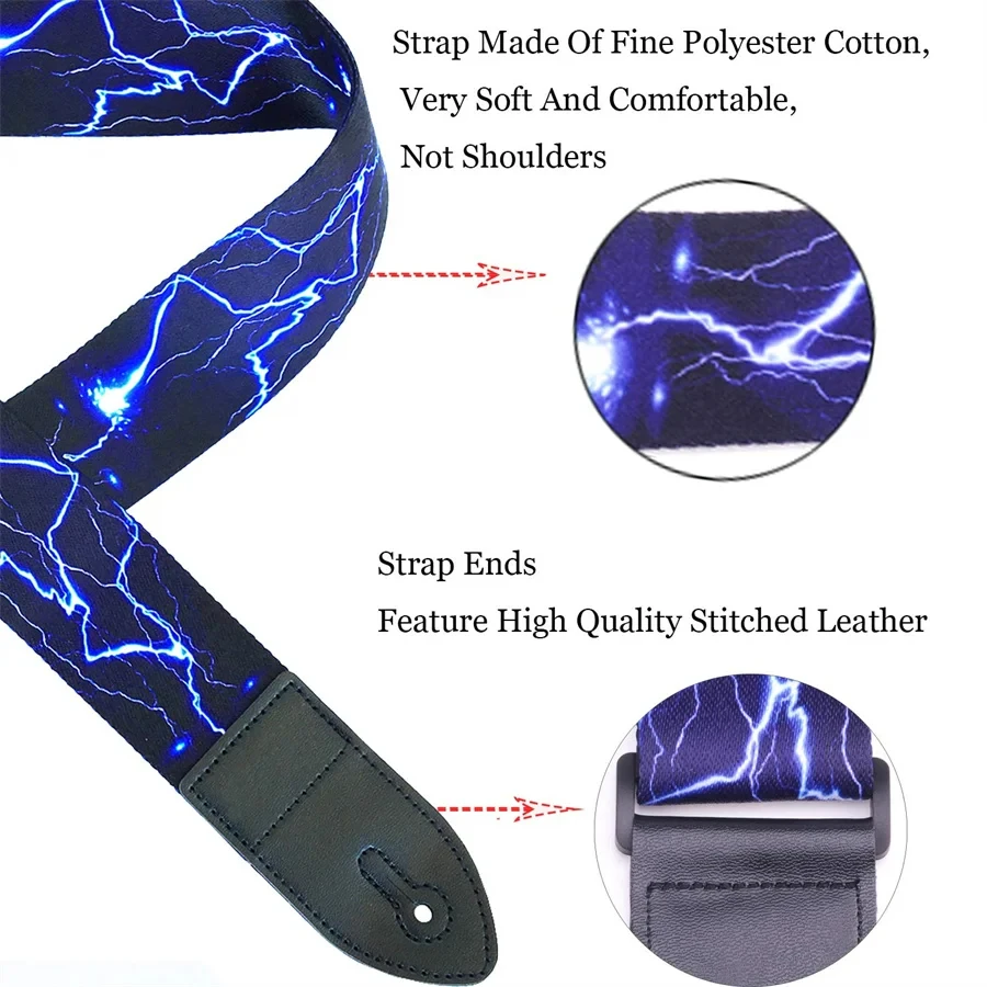 10Pcs Soft Guitar Strap With 3 Pick Holders, Strap Button Headstock Adaptor, 1 Pair Strap Locks and 5 Guitar Picks Set