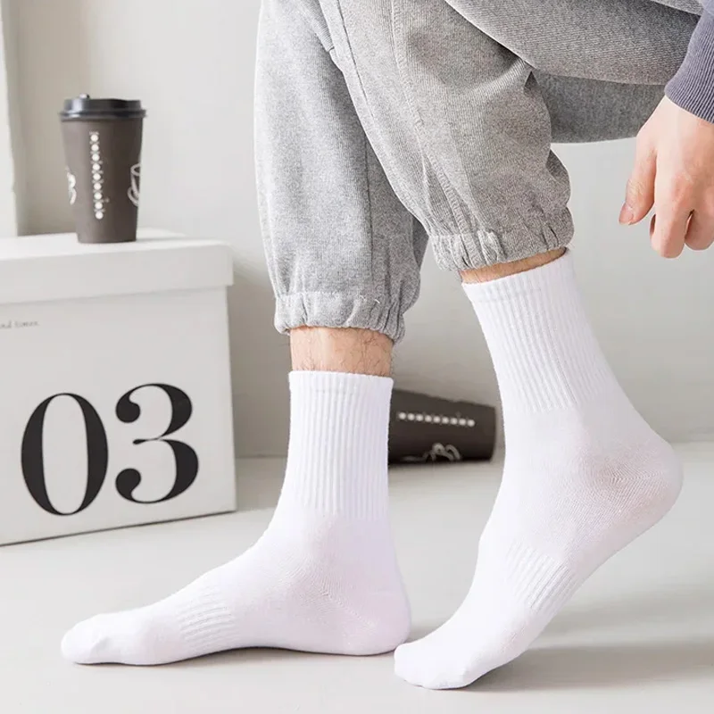 5/15 pares de calcetines blancos de algodón de nuevo estilo para hombre, calcetines largos deportivos suaves y transpirables para verano e invierno, calcetines de talla grande para hombre