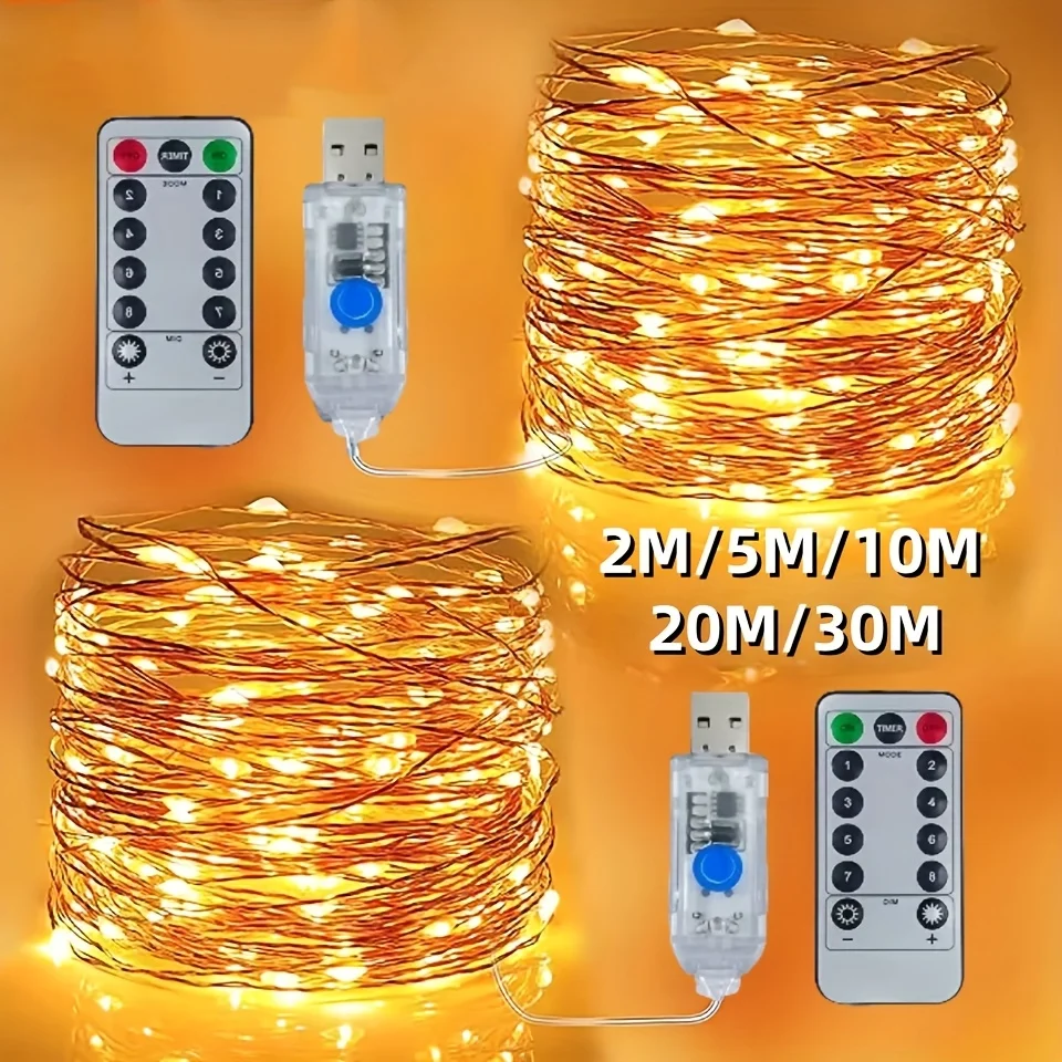 Guirnalda de luces Led con Control remoto, lámparas de decoración para bodas, vacaciones de Navidad, guirnaldas de hadas, 8 modos, 5M, 10M, 20 M, 30M