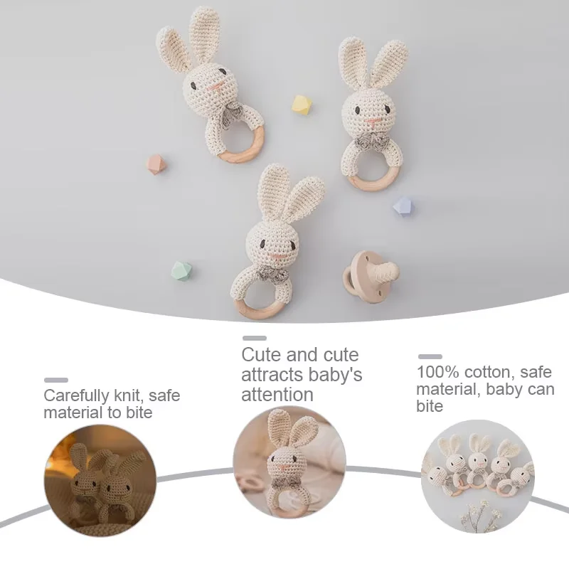 아기 크로 셰 뜨개질 딸랑이 나무 Teether 장난감 BPA 무료 나무 설치류 토끼 딸랑이 아기 모바일 놀이 체육관 신생아 교육 음악 장난감