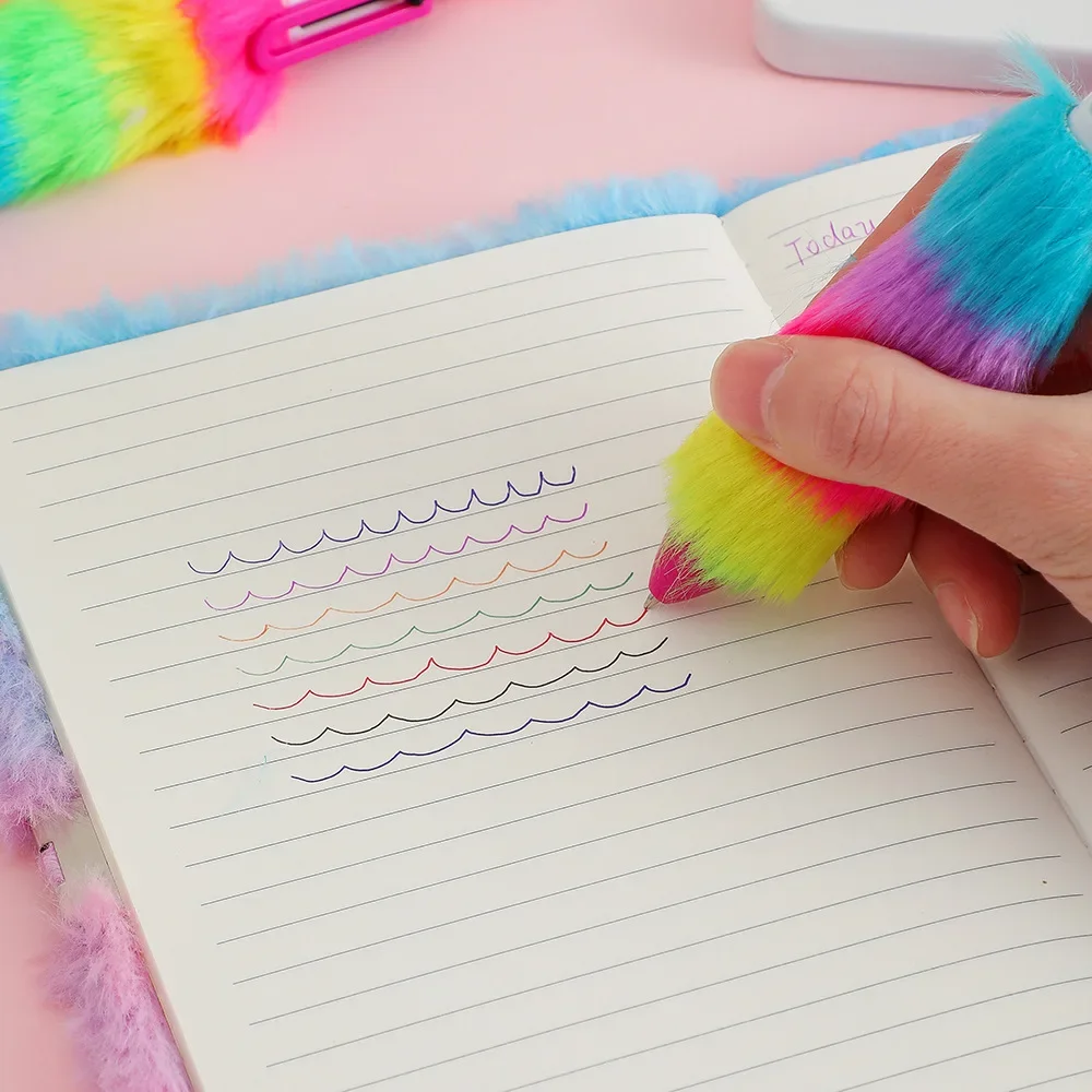 2PCs Unicorn Plush Ball-point ปากกาปากกาลูกลื่นที่มีสีสันนักเรียน Rainbow GEL ปากกาสาวการ์ตูนลายมืออุปกรณ์สํานักงาน