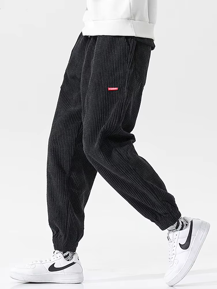 Baggy Corduroy Sweatpants ผู้ชายสีทึบสบายๆฤดูใบไม้ร่วงฤดูหนาว Tech ขนแกะกีฬาหลวม Joggers Harem กางเกงชายกางเกงยาว