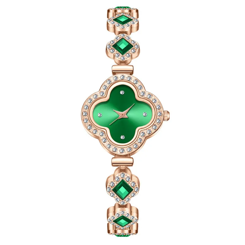 Conjunto de diamantes cor luz luxo cordão relógio requintado pequena pérola trevo cordão estilo quartzo relógio feminino reloj mujer