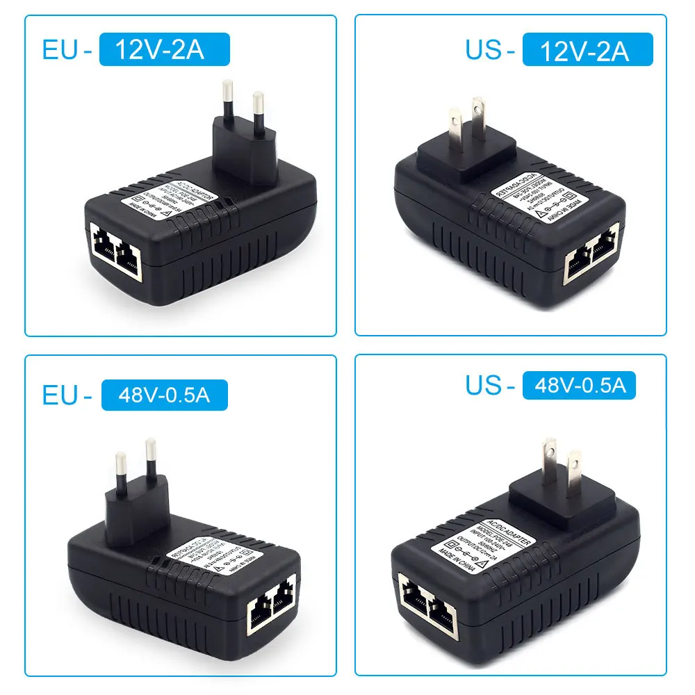 กล้องวงจรปิดความปลอดภัย AC 110V-240V ถึง DC 12V 15V 24V 48V 0.5A 1A POE Injector Power Ethernet Adapter กล้อง IP PoE แหล่งจ่ายไฟ