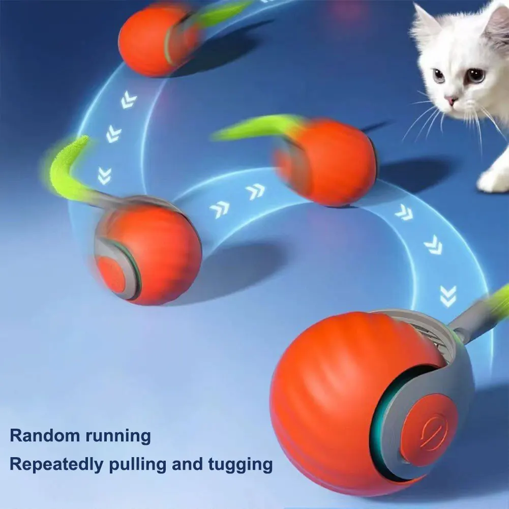 Balle de jouet pour chat en mouvement automatique, jouets intelligents pour chat, réglage à deux vitesses, queue rapide, jouet pour chat avec queue de remplacement
