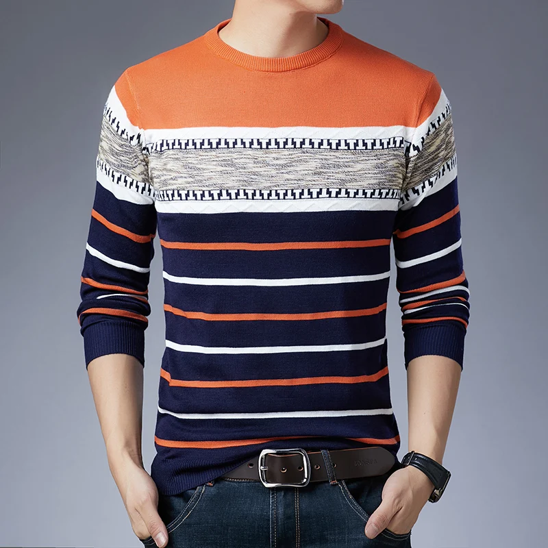 Pullover-sweater met lange mouwen voor modieus, casual herfst- en wintergebreid overhemd met lange mouwen voor heren