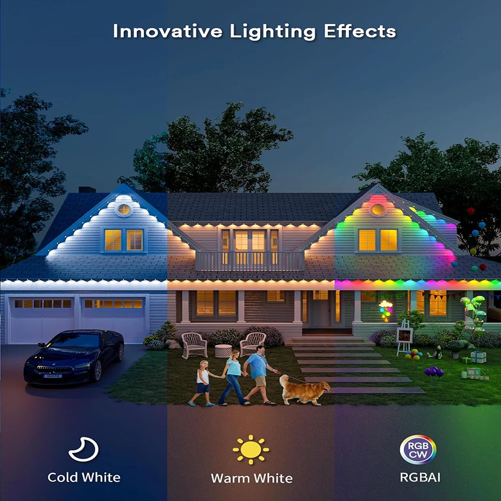 Luz de alero Bluetooth inteligente para exteriores, Control de aplicaciones multifunción, luces de alero, resistente al agua IP67, RGB, luz de jardín, 15 m/ 30 LED