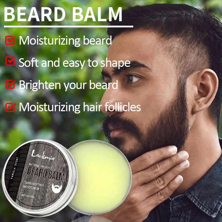 LOCKMIO-crema hidratante Natural para bigote, bálsamo para Barba para reparar la piel, promueve el crecimiento del cabello, espesante para el cuidado y la barba
