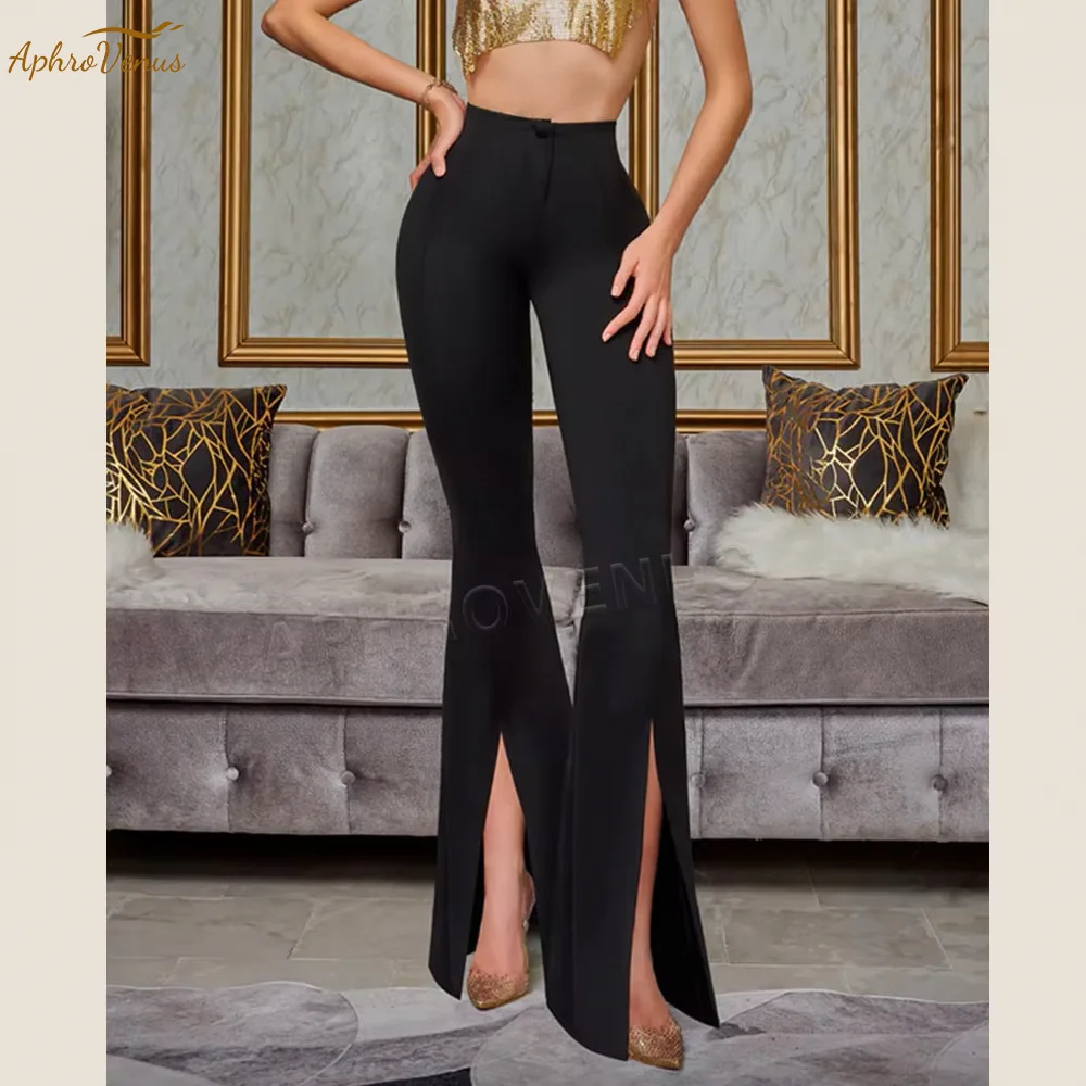 Pantalones con abertura frontal para mujer, mallas deportivas de entrenamiento sin costuras, traje diario para mujer, mallas de gimnasio, pantalones acampanados de alta elasticidad