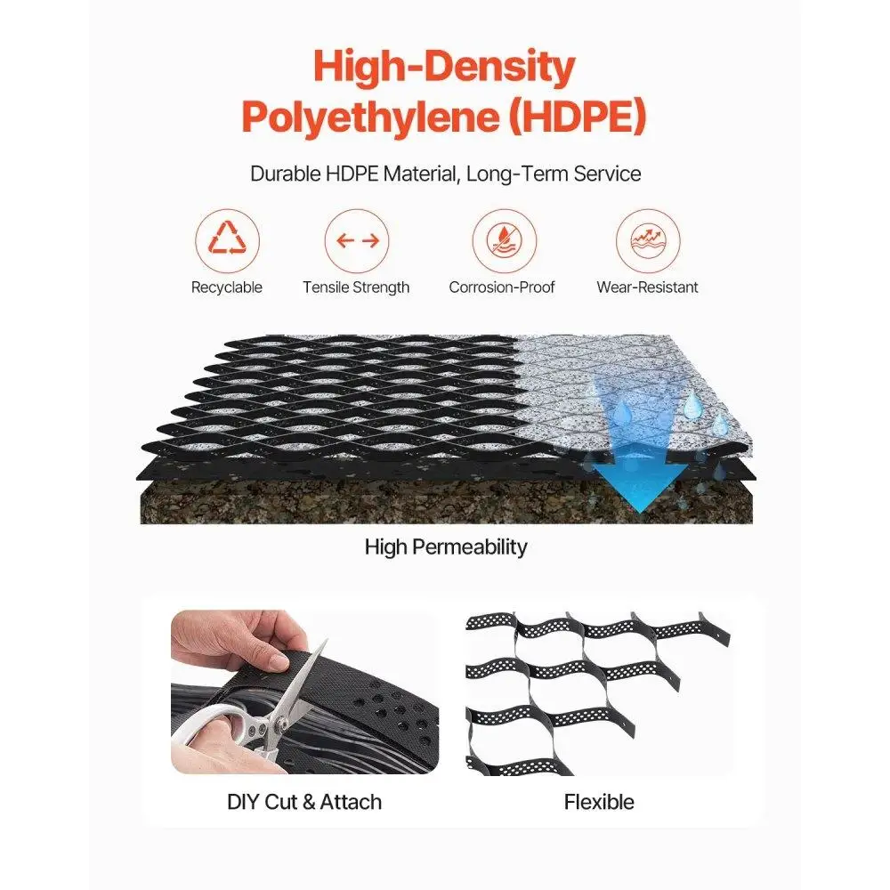Geocell for gravel Stabilization Grid Ground Grid 2 Inch Depth 17.06x8.86 FT 5200x2700 mm for Outdoor Use