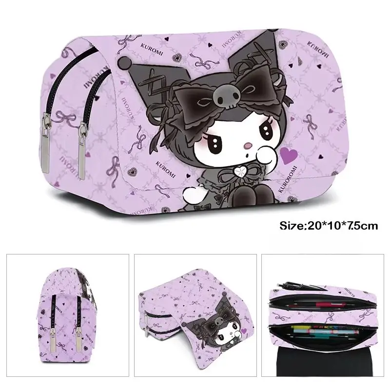 กระเป๋านักเรียนนักเรียน Kawaii Double-Layer กระเป๋าดินสอขนาดใหญ่ความจุกระเป๋าเป้สะพายหลังลําลองการ์ตูนพิมพ์ปากกากระเป๋า