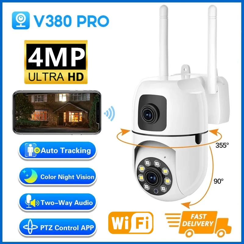Telecamera IP WiFi Protezione di sicurezza Doppia lente Doppio schermo Monitor interno wireless Tracciamento automatico Video sorveglianza CCTV PTZ V380 Pro