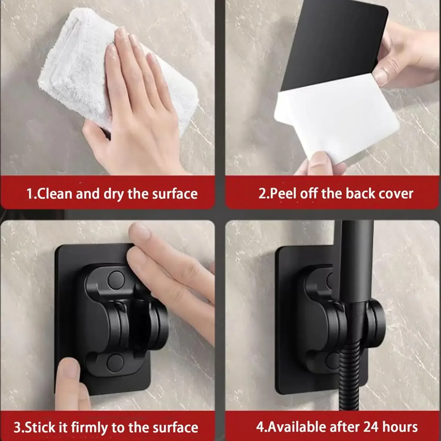 Base per staffa per doccia in ABS 1PC, adesivo universale resistente, supporto per soffione doccia regolabile impermeabile, supporto per soffione doccia per bagno