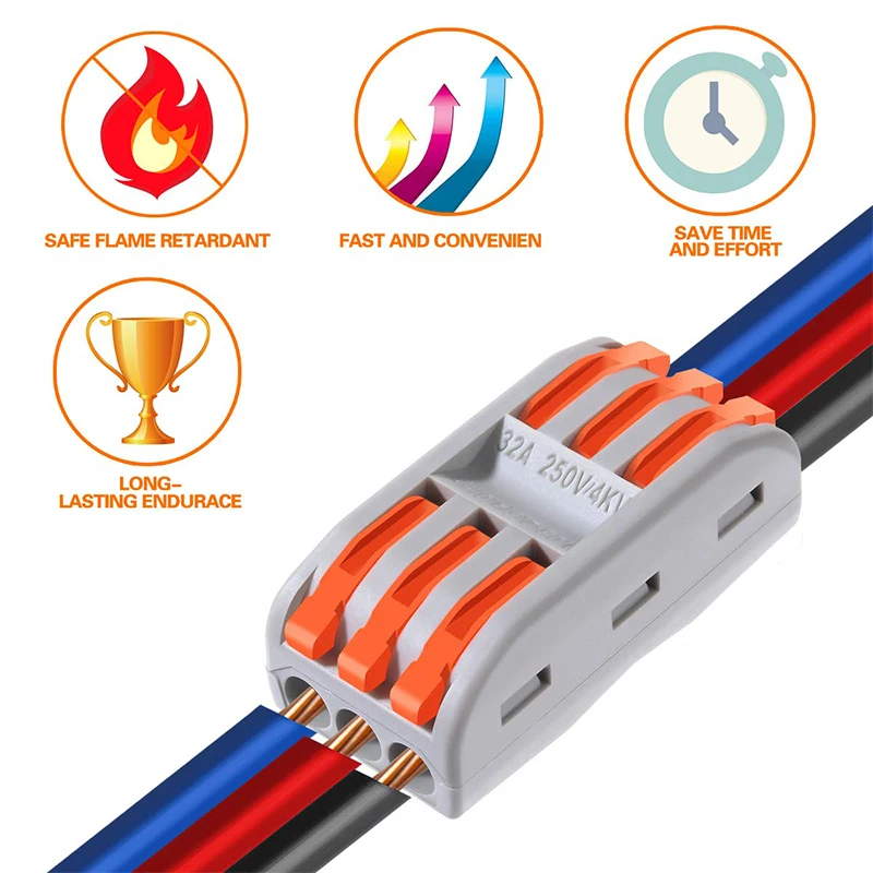 55 ชิ้น Quick สายไฟพร้อมกล่องเก็บ, fast สายไฟ Push in Lever Connectors สายไฟ Terminal Block สําหรับสายไฟ