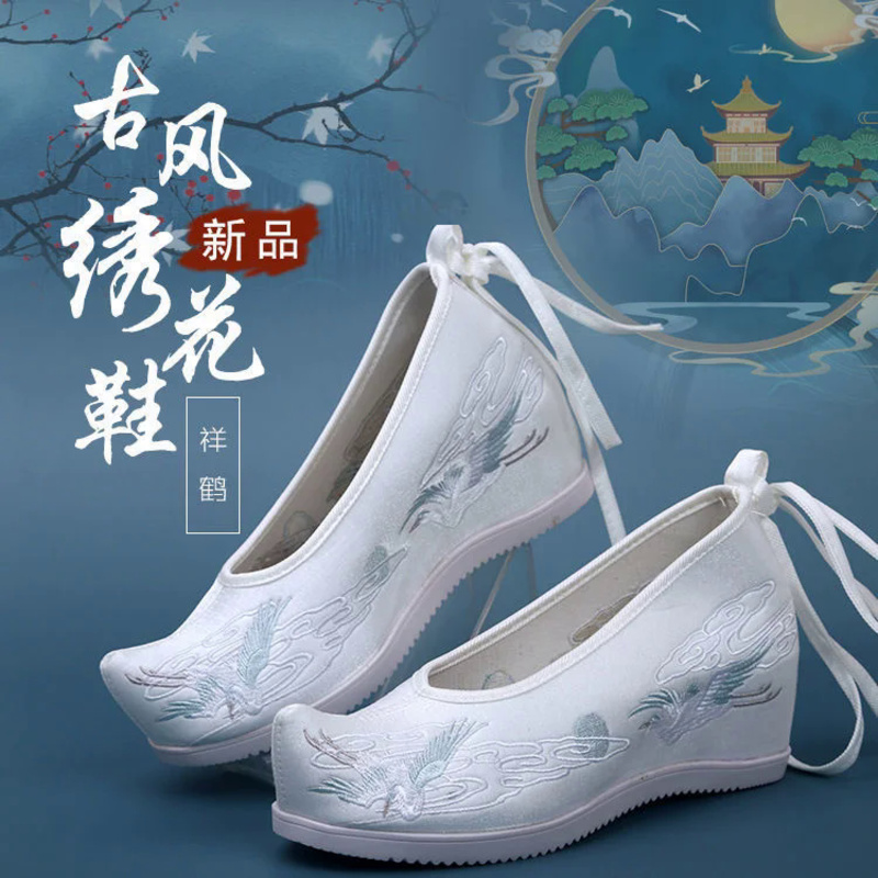 Handgeborduurde Hanfu-schoenen voor dames Traditionele Chinese bruiloftsdansflats Canvas Beijing Opera-schoenen met Phoenix-patroon