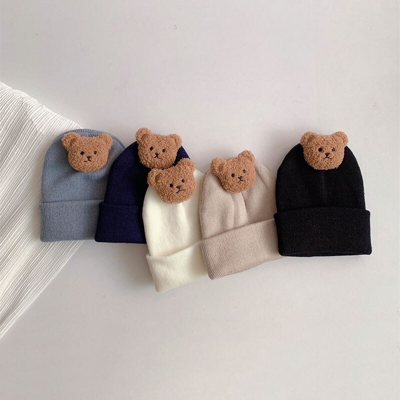 Cartoon Bär Baby Strick mütze Herbst Winter warme Neugeborene Mützen für Jungen Mädchen weich bequeme Kleinkind Kinder Haube