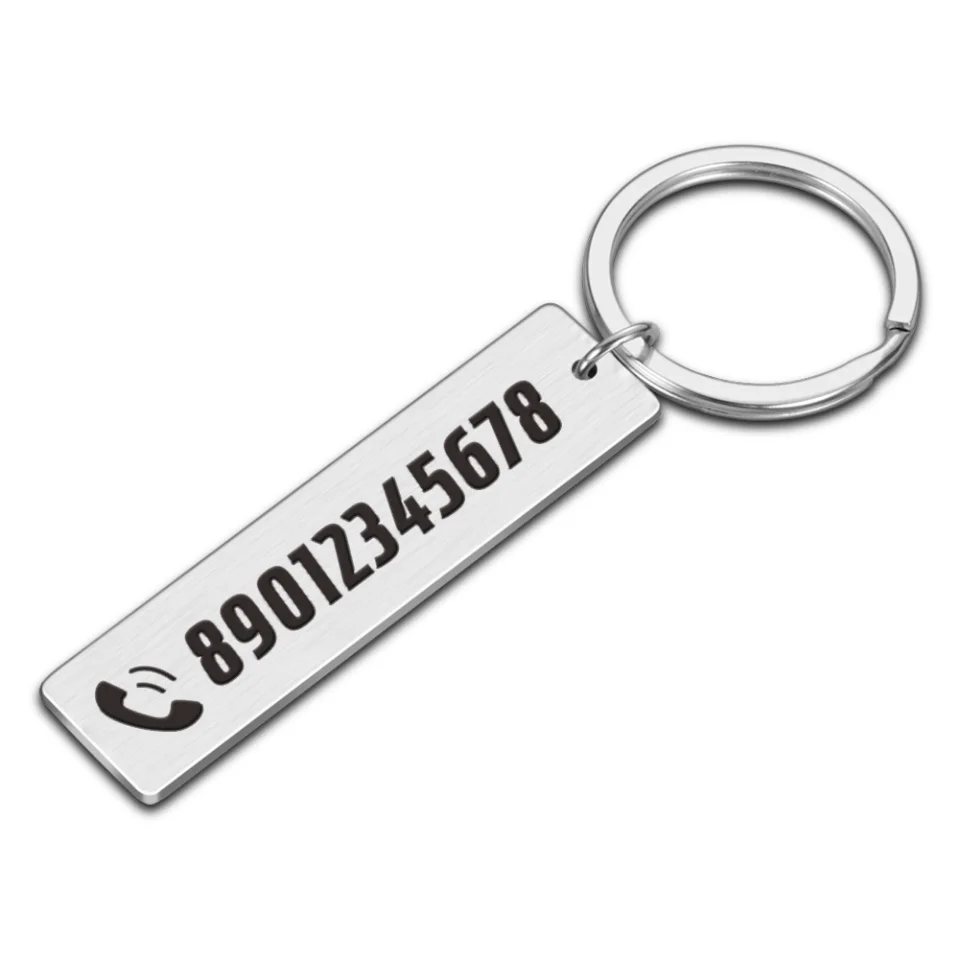 パーソナライズされた 316L ステンレス鋼紛失防止キーホルダーカスタム彫刻名電話番号シックなキーホルダー女性男性ギフト