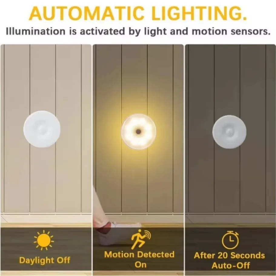 LED Human Body Induction Night Light ชาร์จ USB Smart Sensor โคมไฟข้างเตียงห้องนอน Home Corridor 8 LEDs โคมไฟติดผนังขนาดเล็ก