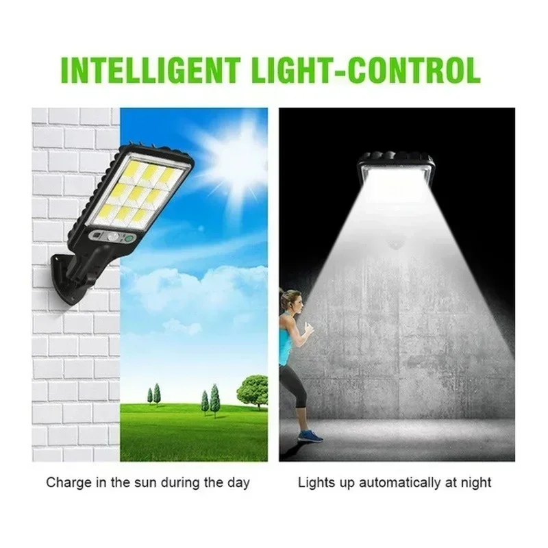 강력한 LED 태양열 야외 LED 안뜰 벽 램프, 3 가지 모드, 인체 유도, 정원 테라스 차고 문짝 가로등