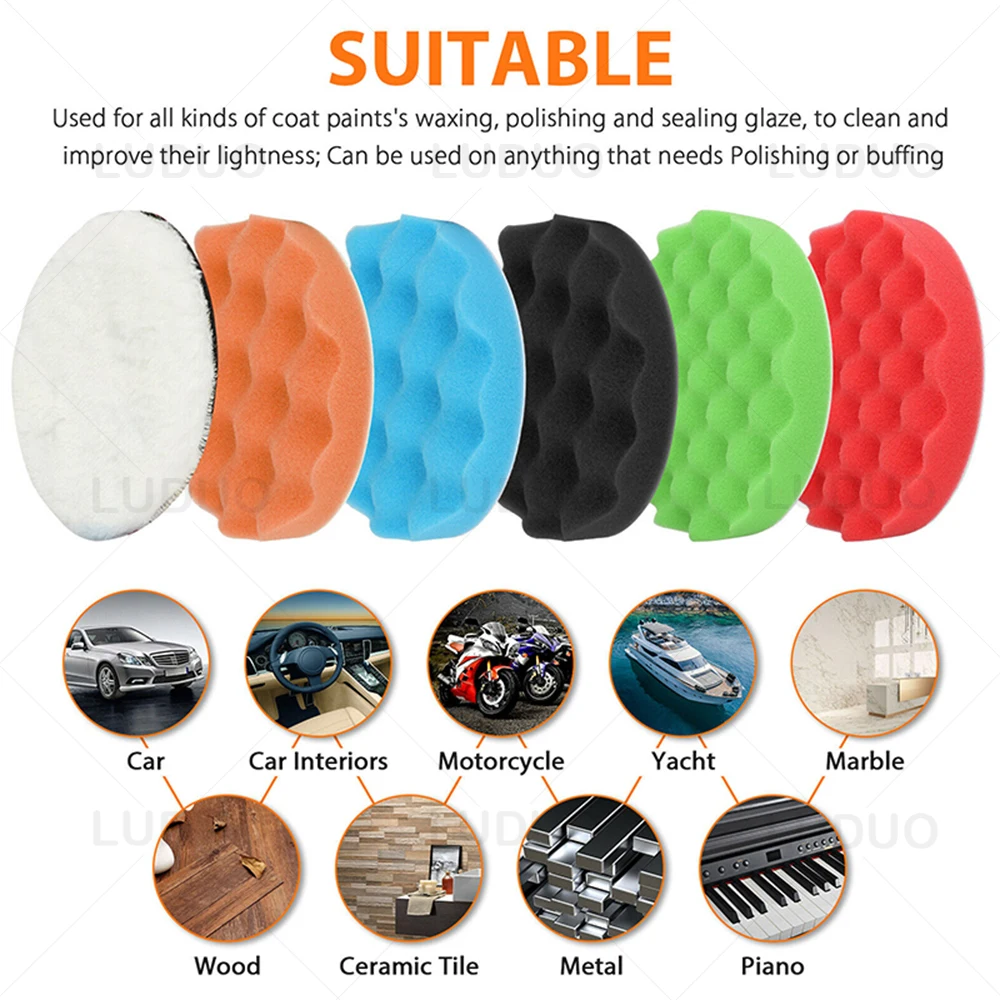12pcs Car Polishing Pad Sponge Pads Kit Foam Pad Buffer Kit Polishing Machine Wax Pads for Auto Motorcycle Motor Car Polishing