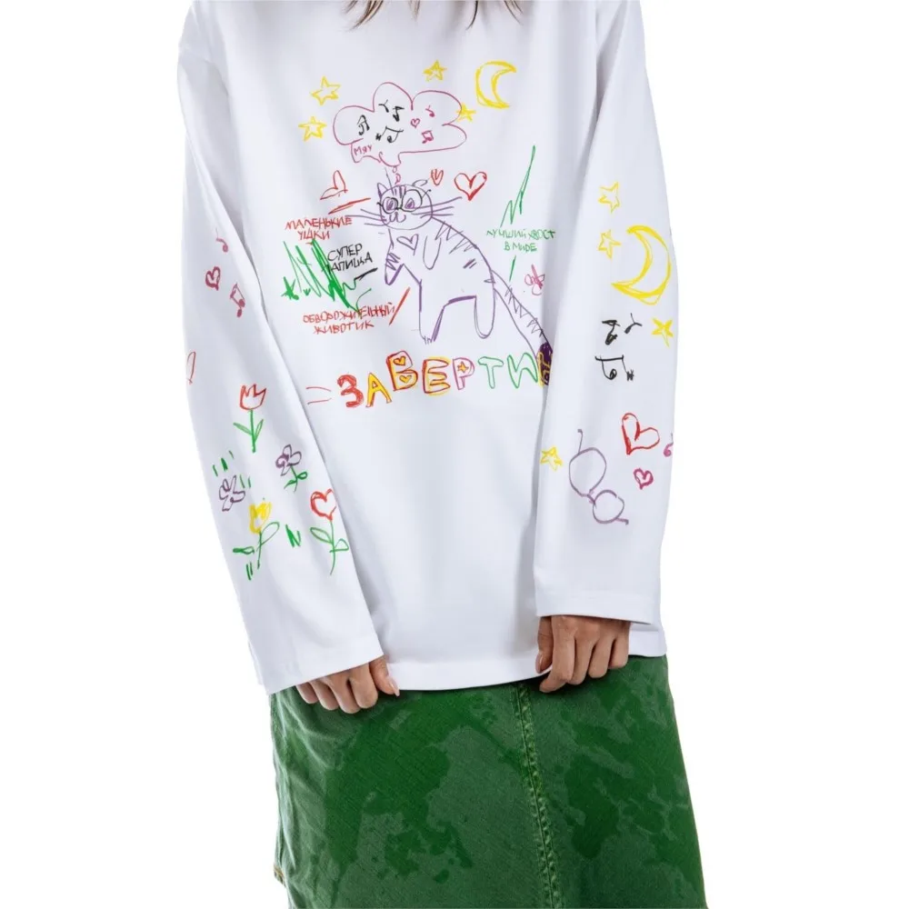 特大紳士服ストリート漫画猫プリント秋ヒップホップ韓国長袖 Y2k トップ Tシャツ綿グラフィックユニセックス Tシャツ