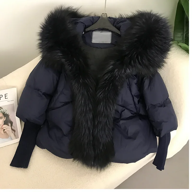 FURYOURSELF 2023 リアルキツネの毛皮の襟フード付き冬のジャケットの女性の自然暖かいルーズオーバーサイズアヒルダウンコート Streetwerar アウター