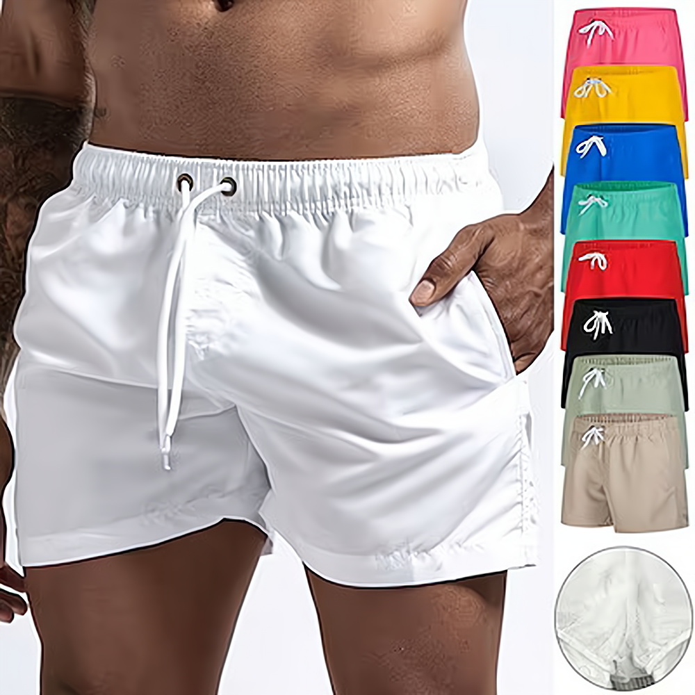 Pantalones cortos de baño para hombre, bañadores de secado rápido, traje de baño transpirable con cordón y bolsillos para surfear en la playa y verano