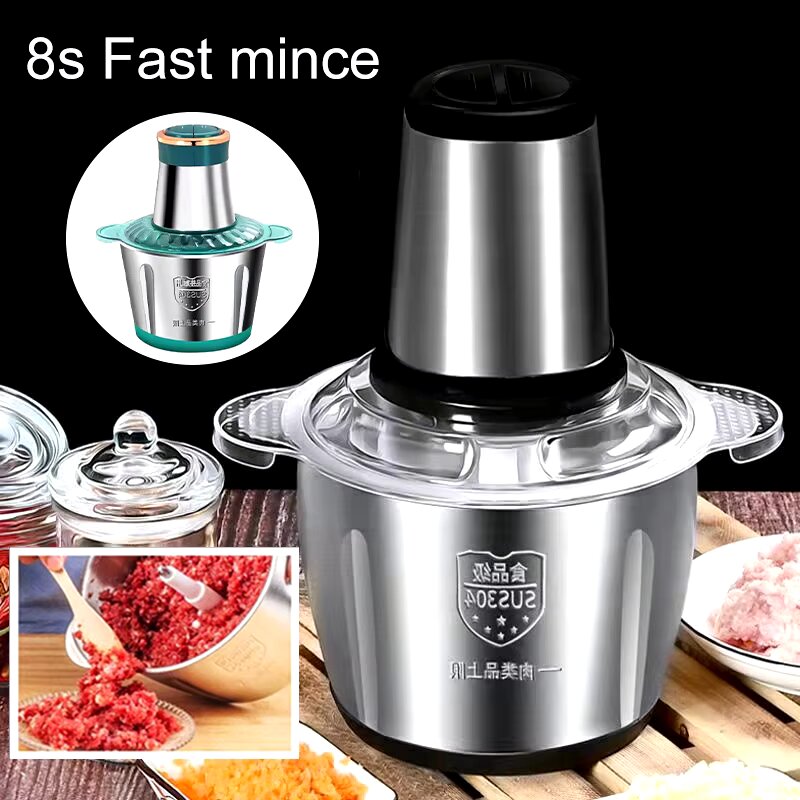 Picadora de carne multifuncional de acero inoxidable para el hogar, 2 velocidades ​ ​ Picadora de carne eléctrica de acero inoxidable de 250W con capacidad de 2L