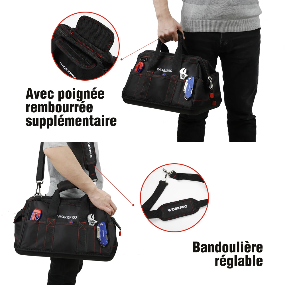 WORKPRO — Sac à outils multifonctions imperméable, contenants portables en toile idéaux pour électricien, usage lors de réparation ou installation de système chauffage, ventilation et climatisation