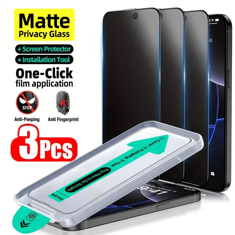 3Pcs Oleophobic Dust Free Easy Installation Matte Privacy Screen Protector for IPhone 16 15 11 12 13 14 Pro Max Plus XS 17 Glass