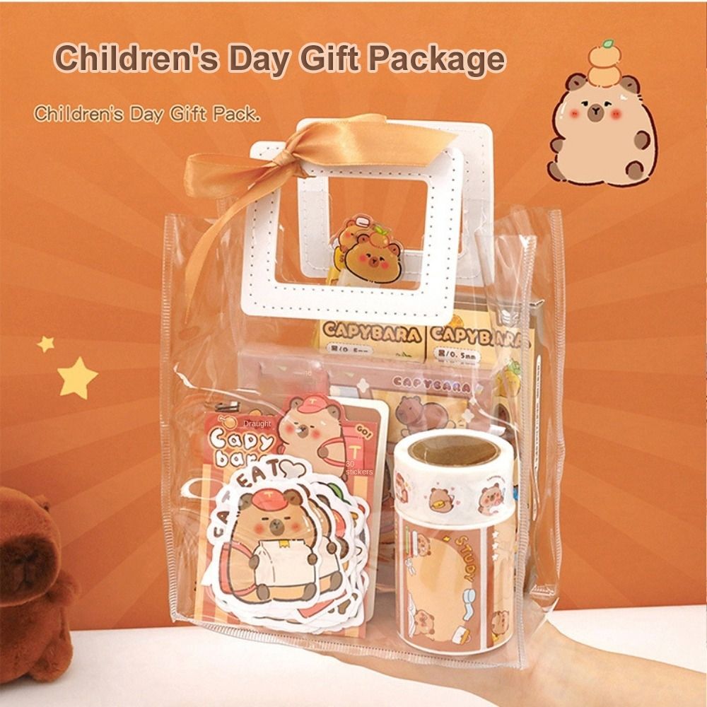 Juego de papelería Kawaii Capybara, regalo de graduación abundante de dibujos animados, lindo con pegatinas para bolso, libretas, colgantes de felpa
