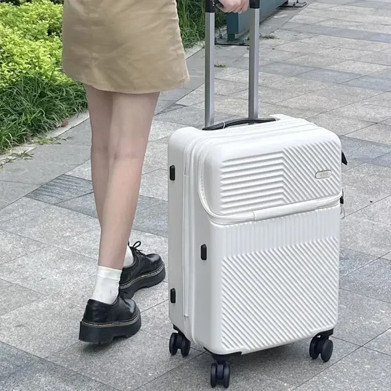 Estojo de bagagem multifuncional com zíper, bolsa de viagem portátil com abertura frontal, mala de viagem sobre rodas