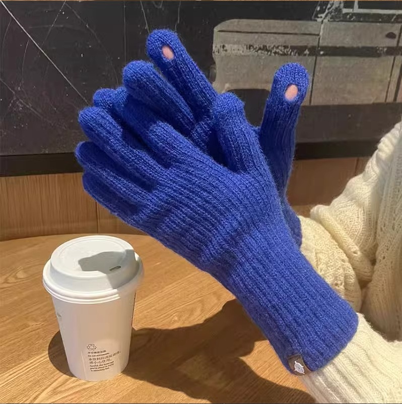 Nuevo estilo lindo largo Color sólido etiqueta tejida guantes para niñas pantalla táctil sin dedos Anti-frío Otoño Invierno ins Y2K