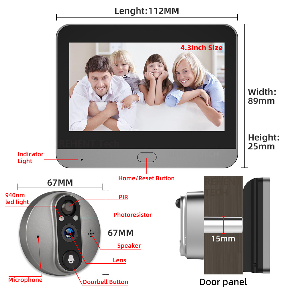 กริ่งประตูไร้สายแบบใช้แบตเตอรี่ 3MP FHD พร้อมกล้องส่องตาแมวแบบอัจฉริยะพร้อมจอภาพไร้สาย