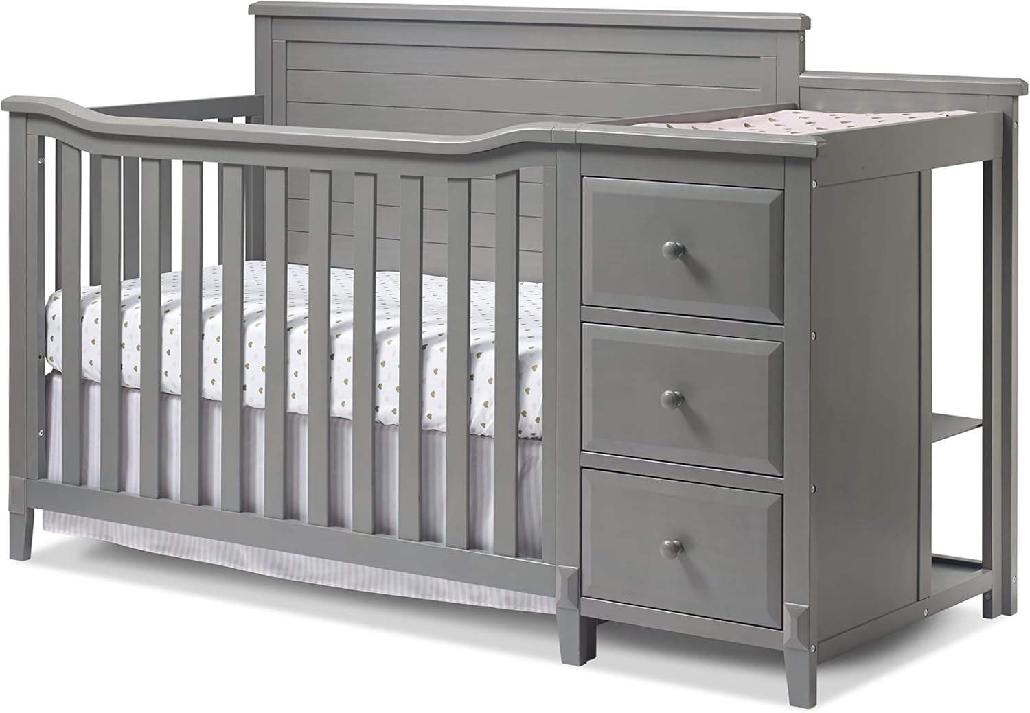 Berkley Crib and Changer with Solid Panel Back Classic -in- Convertible Diaper Changing Table Non-Toxic Finish Wooden Baby Bed